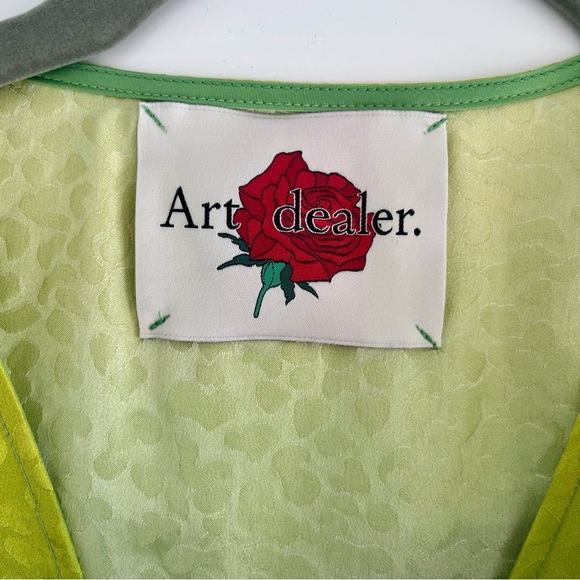 ART DEALER 100% Silk Green & Blue Feather Wrap Dress Robe Small S NWOT - Picture 6 of 9